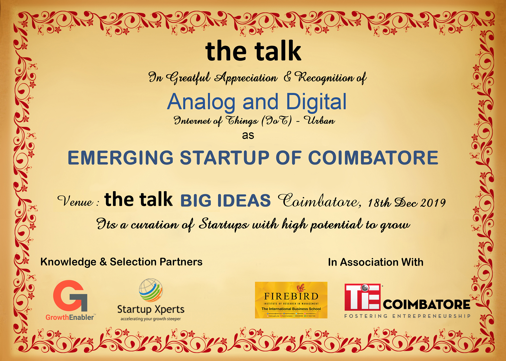 the talk - Big Ideas To Scale SME's And Startups The Westin, Hyderabad - 06th March 2019